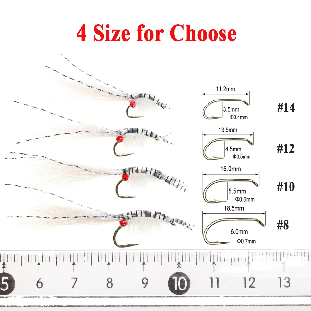 Wifreo-SEÑUELOS DE pesca de camarón, 4 piezas, #8 ~ #14 Scud, moscas de agua dulce y salada, Salmon Stripers, Bonefish, RedfishTrout - imagen 3
