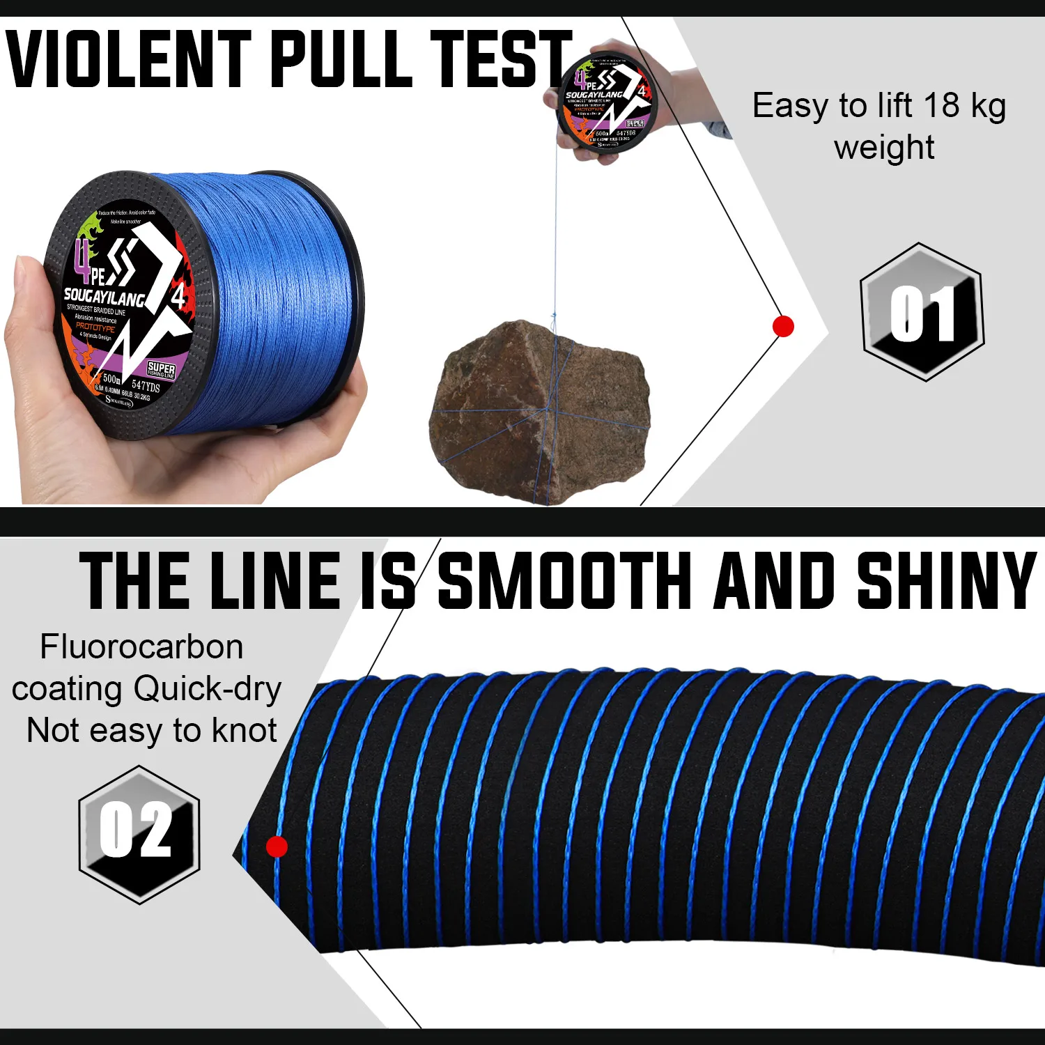 Sougayilang-sedal de pesca trenzado de PE, 4 hebras, 100M, 300M, 18-66LB, suave y duradero, adecuado para pesca de carpa - imagen 5
