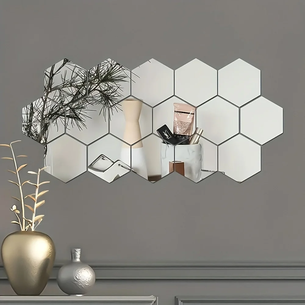 Calcomanías 3D hexagonales acrílicas – Pegatinas espejo para paredes - imagen 5
