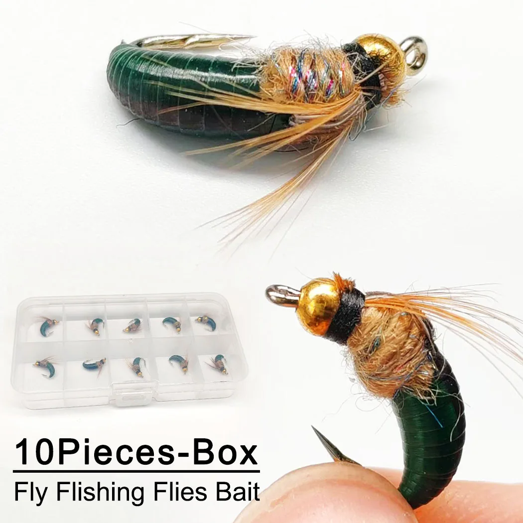 Mosca seca verde oscuro con cabeza de cuentas y ninfa para trucha - imagen 2