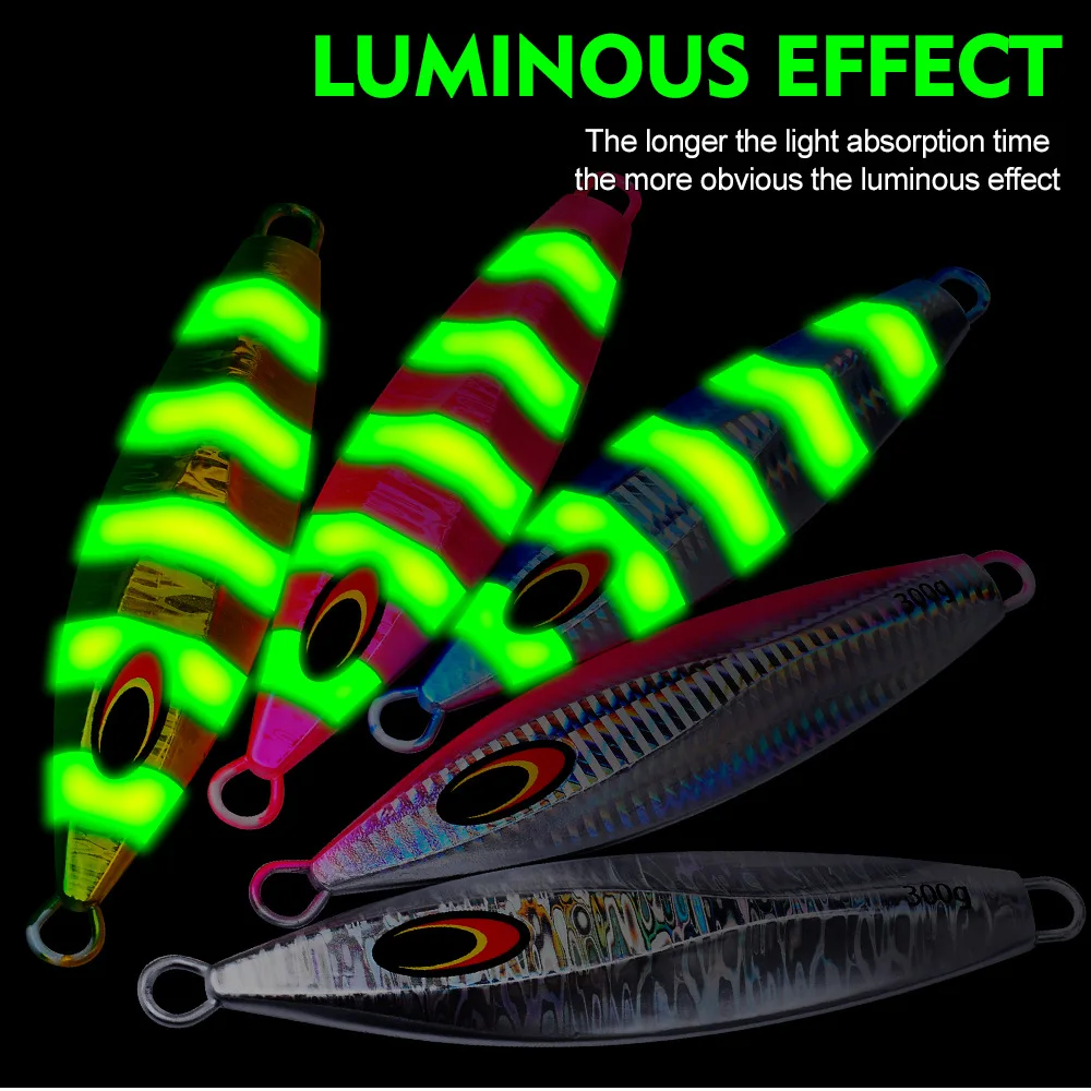 Plantilla grande para pesca, pesas de 100G, 200G, 300G, plantillas de pesca, señuelos de agua salada, plantilla de lubina de Metal, Isca, peces artificiales falsos con purpurina - imagen 5