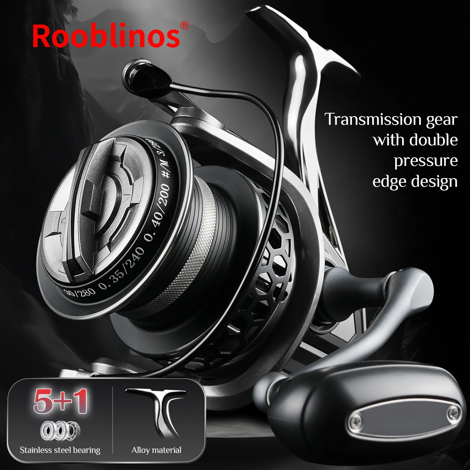 Carretes giratorios Rooblinos AG, Metal ultraligero, relación de engranaje 5,1: 1, 8000-12000, carretes de pesca de arrastre máximo grande para agua salada o dulce - imagen 2