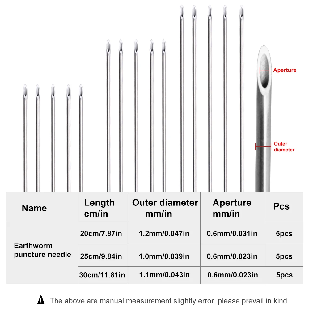 FTK 5 uds aguja de enganche de lombriz de tierra aguja de Gas hueca de acero inoxidable herramientas de pesca aguja de enganche de lombriz rápida - imagen 2