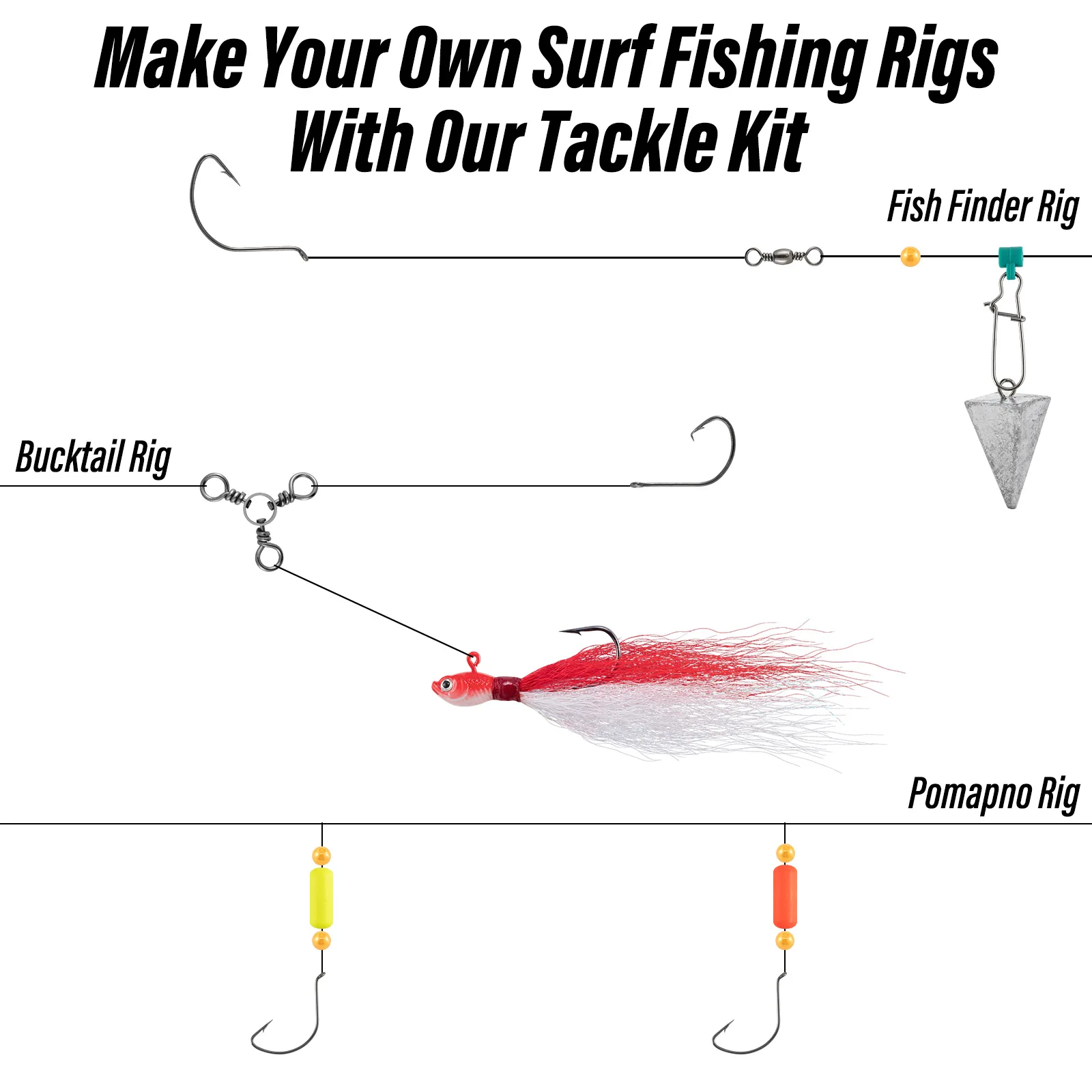Kit Pompano Surf con Señuelos Bucktail y Accesorios - imagen 3