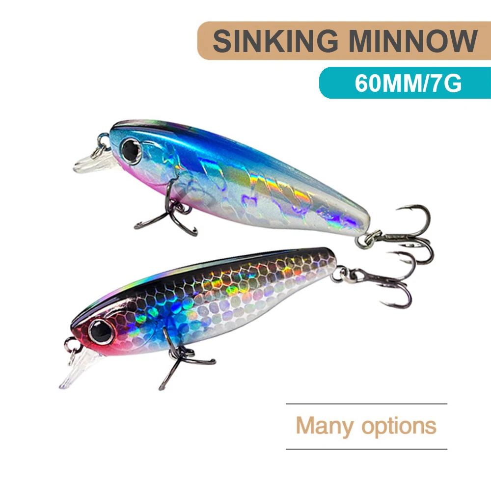 Señuelos de Pesca que se hunden Minnow Wobbler, cebo duro Artificial pequeño de fundición larga, Jerkbait, accesorios de pesca, carpa, lubina, MN624, 6cm, 7g - imagen 2