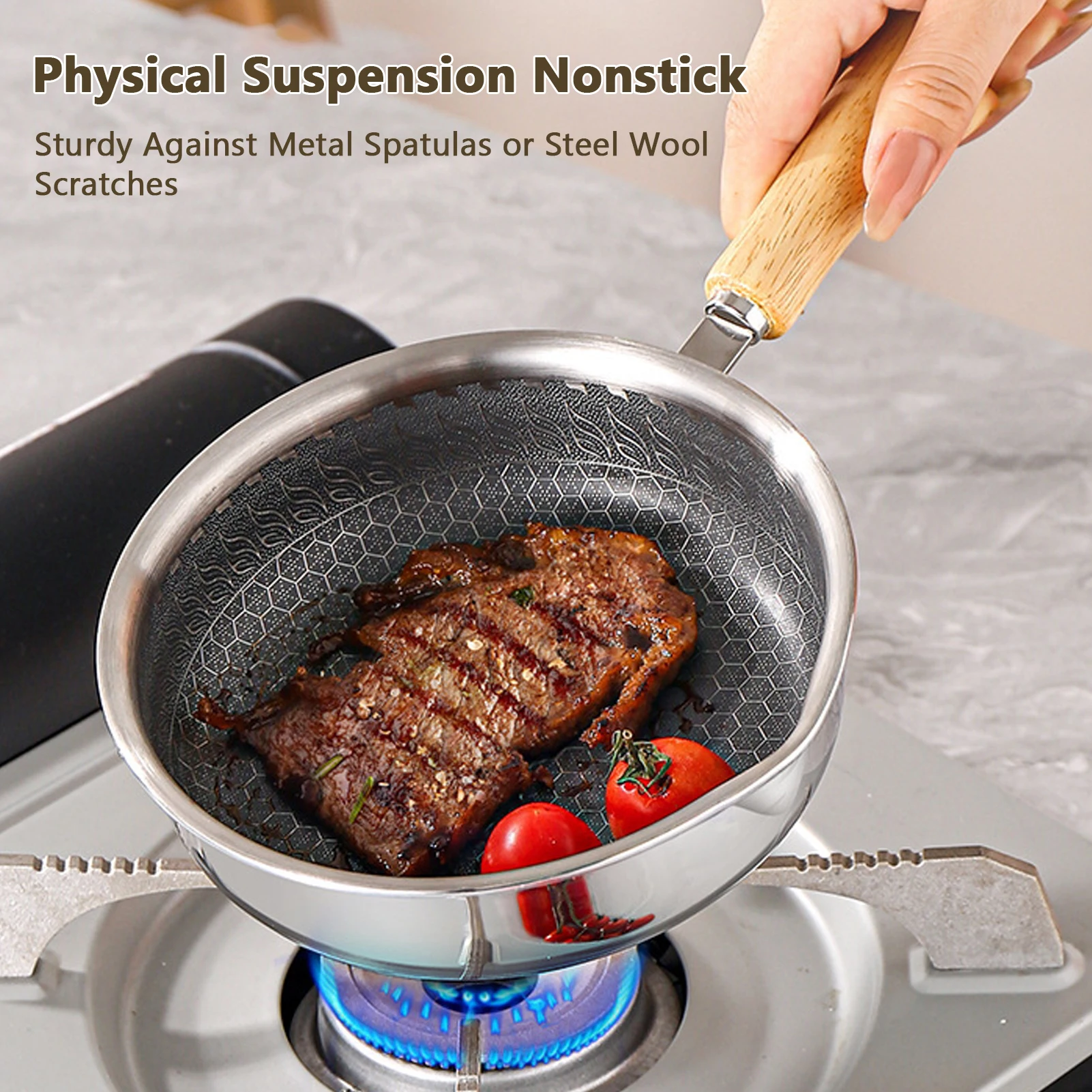 Sartén pequeña antiadherente 316 Sartén pequeña antiadherente de 16 cm con boquilla resistente retención de calor distribución uniforme del calor - imagen 2