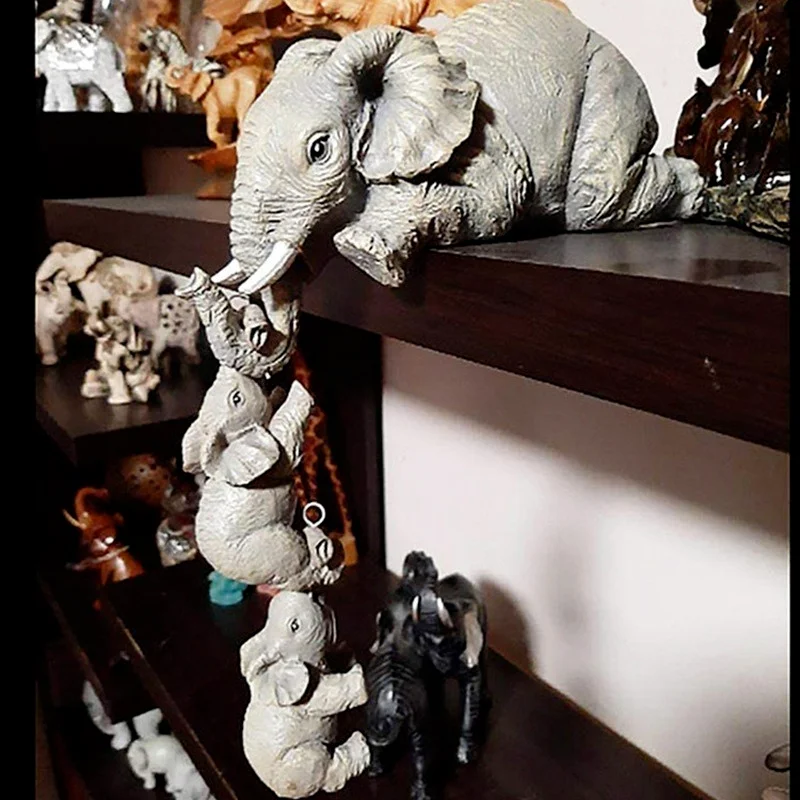 3 unids/set lindo elefante figuritas elefante sosteniendo bebé elefante artesanía de resina muebles para el hogar regalo - imagen 3