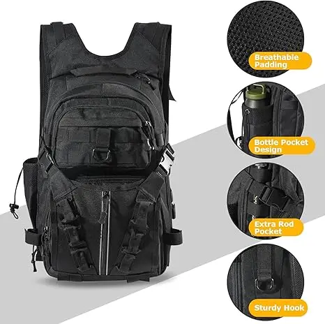 Bolsa de pesca Goture, mochila de aparejos resistente al agua de 19,5x15,6x8,3 pulgadas con soporte para caña, bolsa de almacenamiento ligera para equipo de pesca - imagen 2