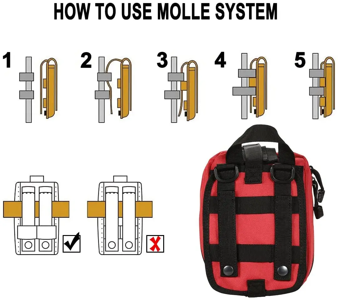 Kit de supervivencia de primeros auxilios, equipo de turismo Molle para exteriores, equipo de emergencia para acampada, caza, senderismo, casa, coche y aventuras, 46 piezas - imagen 4