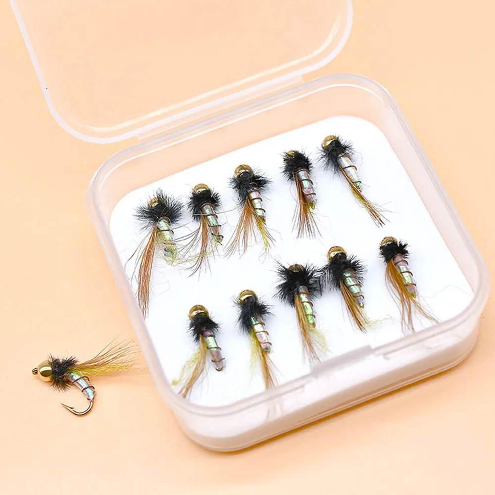 MNFT 10 Uds cabeza de cuentas de latón holográfica mosca trucha pesca moscas ninfa señuelo seco húmedo 12 # - imagen 5