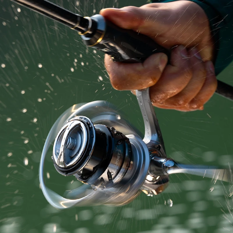 LINNHUE-carrete de pesca de Metal ultraligero, accesorio de pesca de carpa, accesorio giratorio de mar plateado, LUKINT1500-3000, doble mango - imagen 5