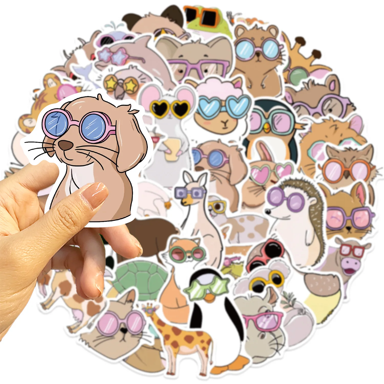 50 Uds. De pegatinas de animales bonitos con gafas, teléfono, guitarra, portátil, maleta, botella de agua, pegatinas impermeables, juguetes - imagen 4