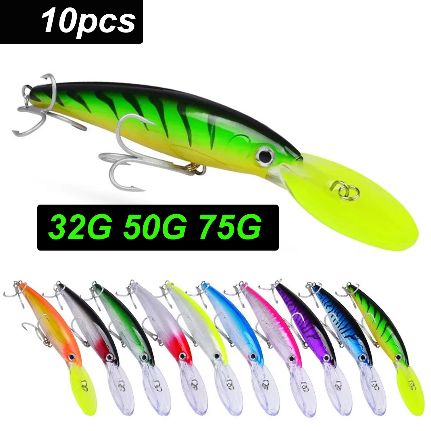 Set de 10 señuelos flotantes tipo minnow en varios colores