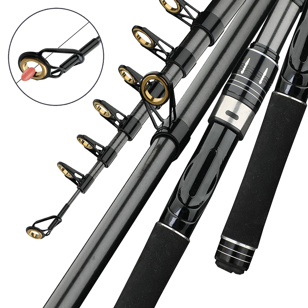 Caña de pescar de carbono, 1,5 m/1,8 m/2,1 m/2,4 m, cañas de pescar telescópicas negras, caña de señuelo portátil para agua dulce y salada - imagen 4