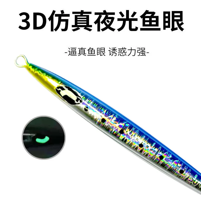 Plantilla de Metal pesado para pesca en agua salada, señuelo de pesca de Metal de fundición larga, brillante, plateado y rojo, 100g, 1 piezas - imagen 3