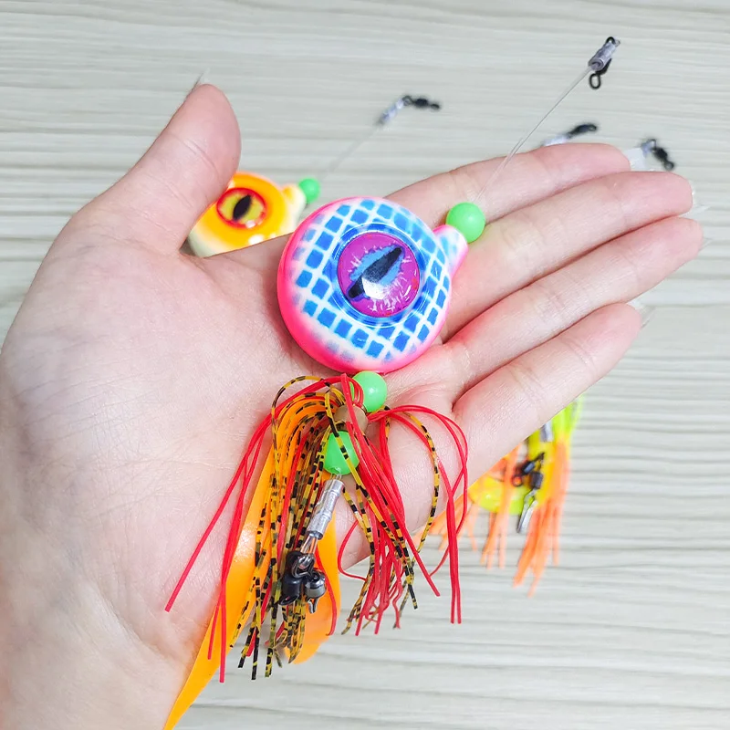 TEASER J144 150g 200g 250g 300g Glow Lumious Kabura Pesca Slider Snapper Sea Bream Jig Head falda gancho Metal Jigging señuelo - imagen 4