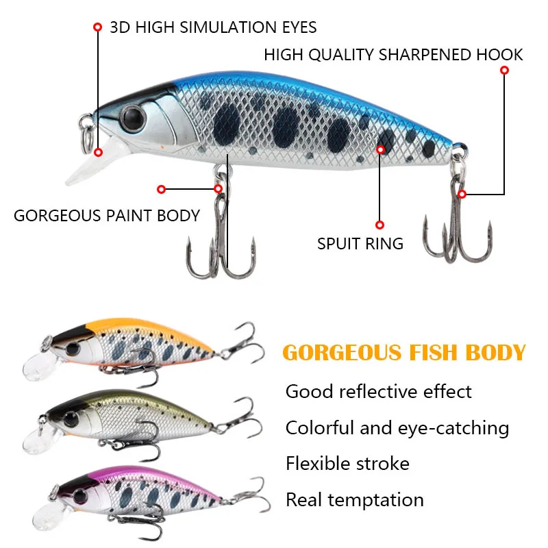 Mini Señuelos de Pesca de pececillo de hundimiento lento, 50mm, 4,8g, Wobbler de fundición larga, cebo duro Artificial para Pesca, trucha, equipo Jerkbait - imagen 5