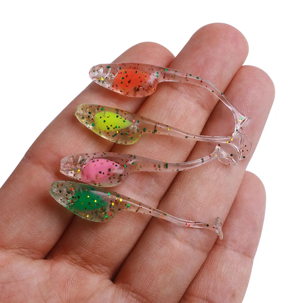 20 unids/bolsa paleta t-tail Shad Ajing señuelo de pesca 5cm 0,8g Rockfish goma suave señuelo Artificial cebo lubina - imagen 2