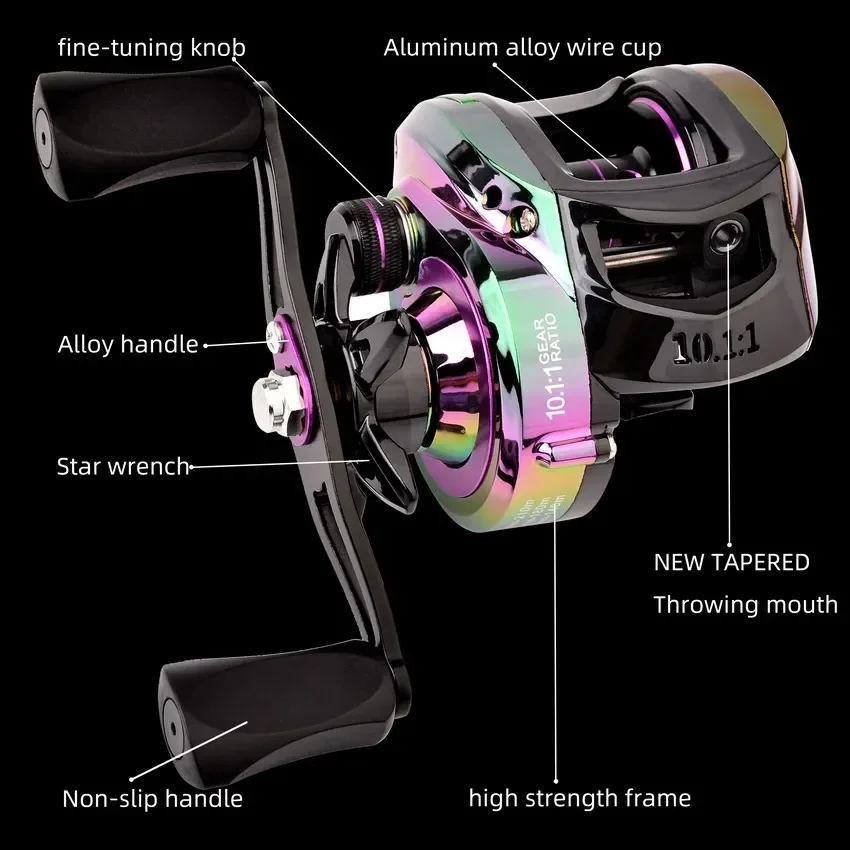 Carrete de Pesca Baitcasting arrastre máximo 10kg 10,1: 1 rueda de relación de engranaje para lubina carretes de Pesca de fundición de cebo de agua dulce - imagen 4