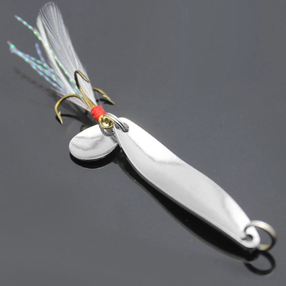 Señuelo metálico de 5 piezas para pesca, cebo duro con lentejuelas y pluma de lubina, anzuelo triple, color dorado, plateado, 5g, 7g, 10g, 13g - imagen 4