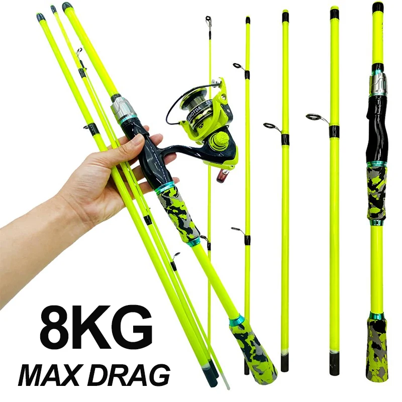 Combo de caña de pescar giratoria/fundida GHOTDA, caña de pescar de carbono súper dura de 4/5 secciones y relación de engranaje 5,2: 1, rueda alimentadora de carpa - imagen 2