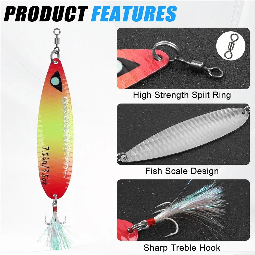 Señuelos de pesca Jigging de aguas profundas, 3 uds., 3,5/4OZ, plantillas de Metal grandes, cebos de cuchara de pesca Striper para lubina a rayas, salmón - imagen 4