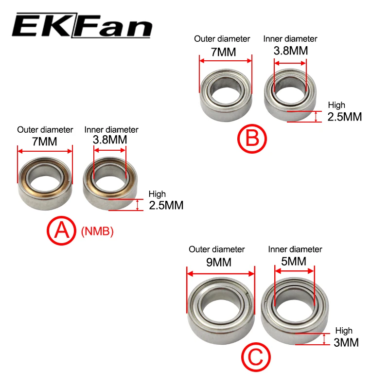 EKFan-Accesorios de rodamientos de herramientas de pesca, DDL-740ZZH de carrete de bolas de 7x4x2,5mm/9x3x5mm, componentes de pesca con mango, 1 unidad - imagen 4