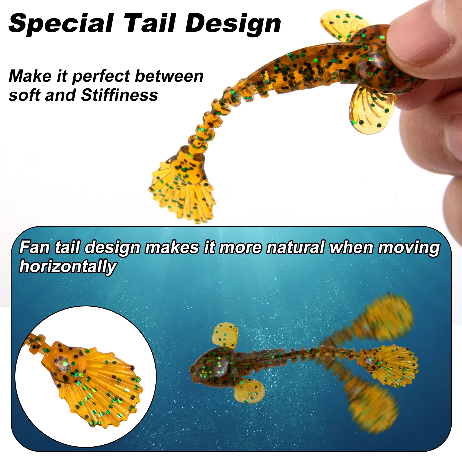 Señuelo de pesca de plástico suave, gusano suave de cola plana, 7cm, 2,1g, salamandra gigante simulada, cebo de silicona que se hunde para lubina y trucha, 16 Uds. - imagen 5