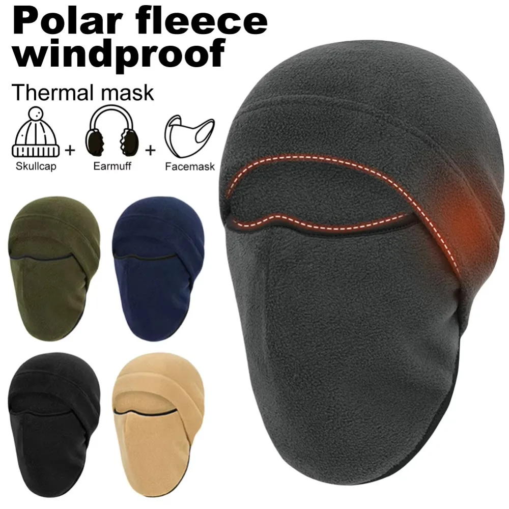 Moda Color sólido polar pasamontañas sombrero a prueba de viento máscara facial capucha gorros engrosados mantener caliente máscara facial completa al aire libre - imagen 5