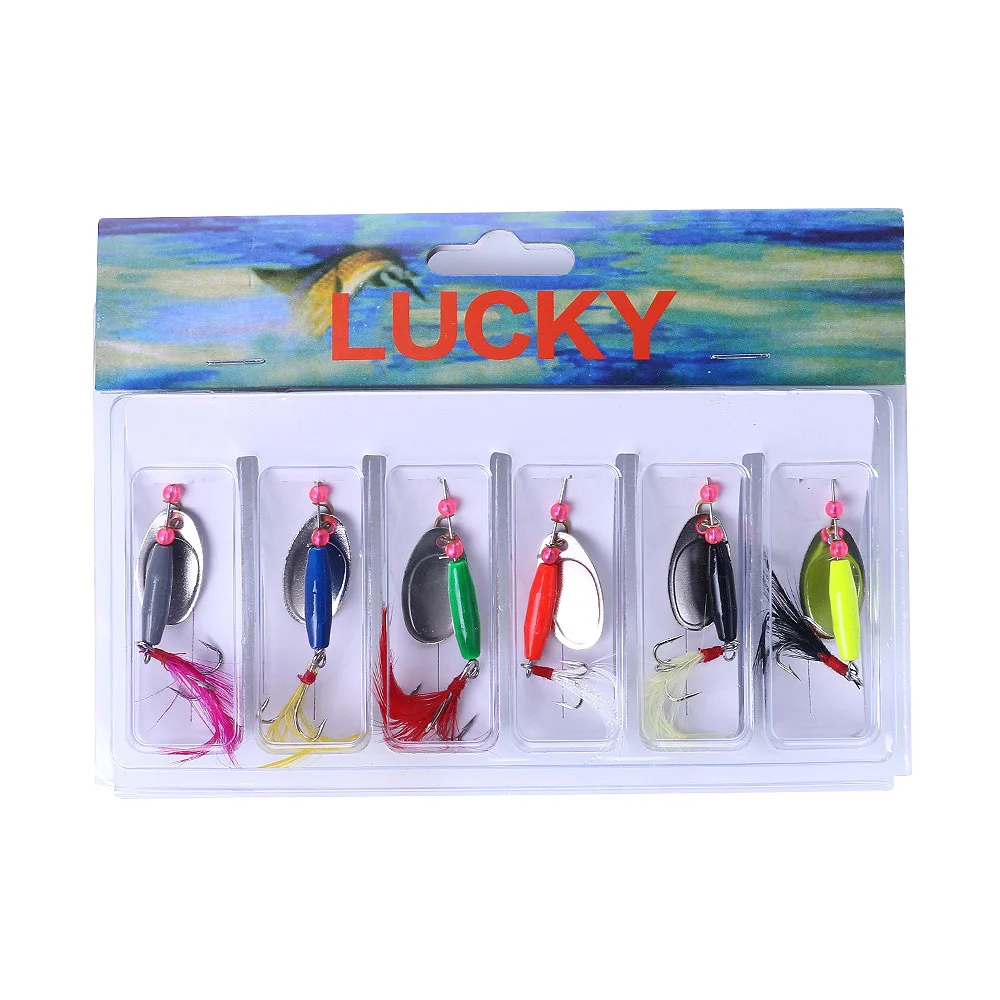 6 uds cebos giratorios de pesca de lubina plantilla de metal señuelo cebo de pesca Spinner cuchara señuelos aparejos de pesca Zander Pike Muskie Walleye pesca
