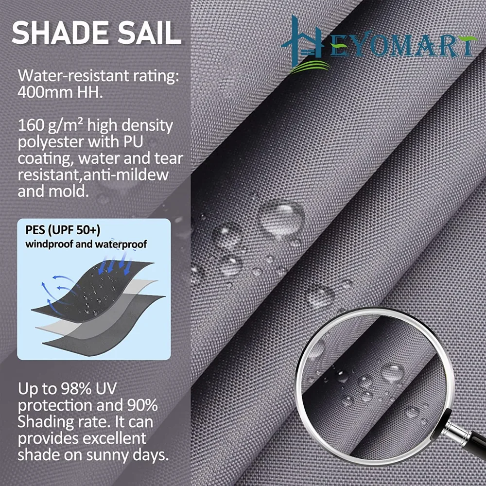 Toldo triangular de 2/3/3,6/5M con cuerdas de sujeción, refugio solar transpirable resistente a la intemperie, velas para sombra de sol, toldo de tela para exteriores - imagen 2