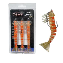 TAKEDO 3 unids/set OEM TPR señuelo tipo Gamba 120MM 90MM cebo de pesca señuelo de gambas sucias TPE cebo vivo suave con anzuelo de pesca con manivela 5/0 VMC
