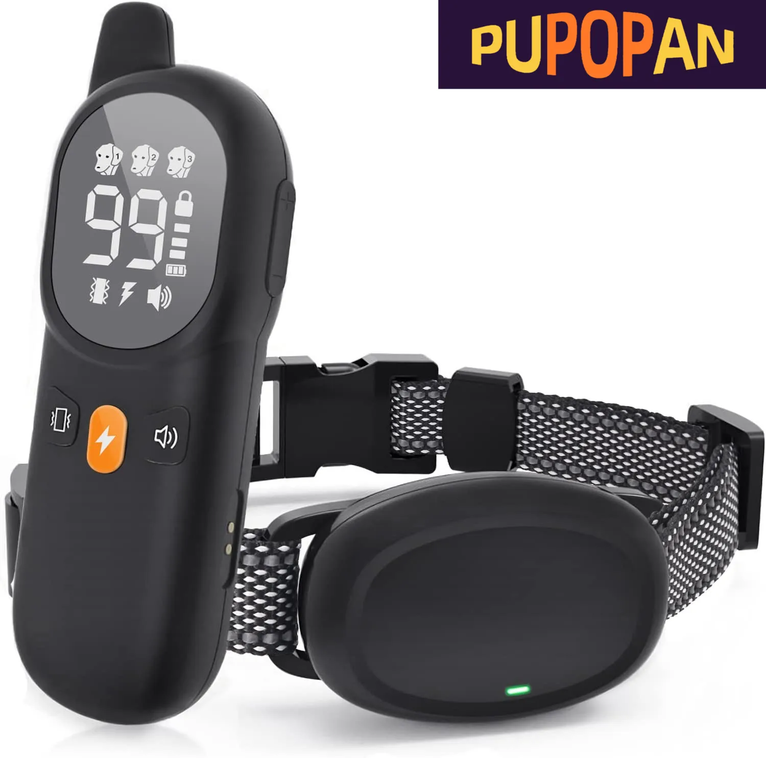 PUPOPAN Collar de choque Collar de perro eléctrico 4000 pies Recargable IP67 Collar de entrenamiento impermeable con control remoto para 2 perros- - imagen 3