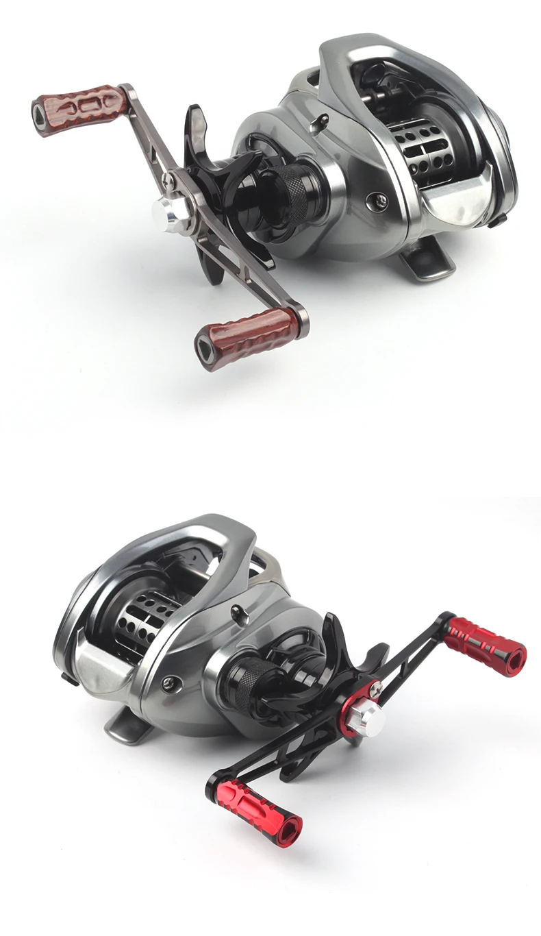 Un carrete de pesca de alta calidad con mangos ergonómicos diseñados para precisión y comodidad
