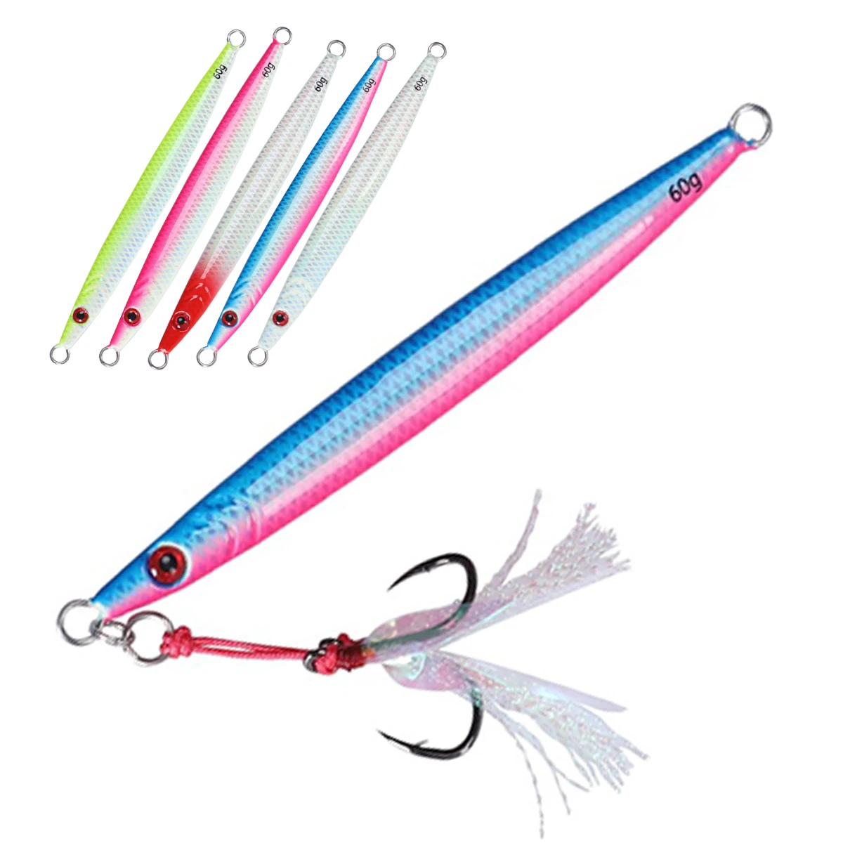 Señuelo de plantilla de Metal luminoso con láser de fundición larga, 40g, 60g, 80g, plantilla de caída rápida, sardina, macekrel, cebo de pesca, cebos de Jigging de agua salada