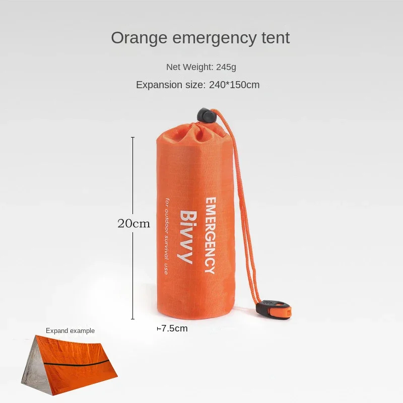 Kit de tienda de supervivencia Bivy, refugio de emergencia para 1-2 personas, tienda de campaña de tubo Mylar, saco de dormir impermeable para exteriores, manta térmica SOS reutilizable - imagen 5