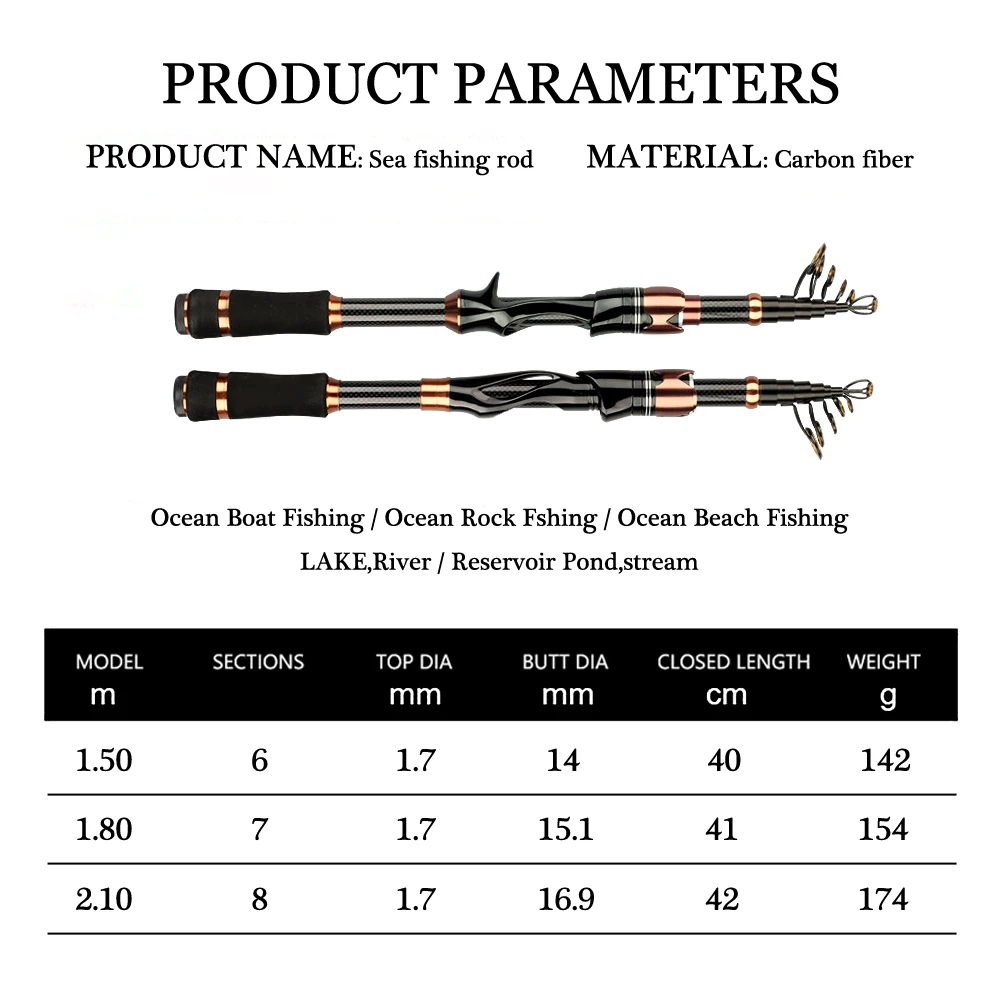 SIECHI-caña de pescar giratoria de fibra de carbono, señuelo de Pesca de 6-8 secciones, 1,5 M, 1,8 M, 2,1 M, aparejos de agua salada para mar de carpa - imagen 2