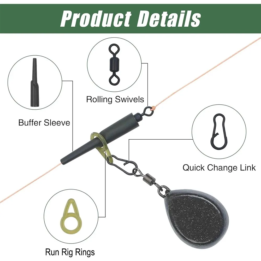 Aparejos de pesca de carpa de 70 piezas, accesorios de aparejos terminales, broches giratorios de cambio rápido, anillos de aparejo de carrera, cuentas de goma, Clips giratorios - imagen 3