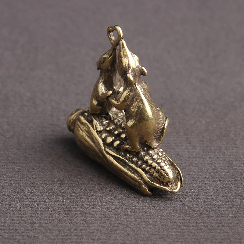 LLavero de ratón de la suerte de latón puro para motocicleta, colgante de coche, joyería colgante, Vintage, Chino - imagen 4