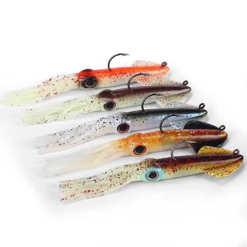 WEIHE 14cm 36g 5 colores señuelo de calamar suave artificial señuelo de pesca suave cebo de pulpo de PVC con plomo dentro de brillo de calamar con efecto UV - imagen 3