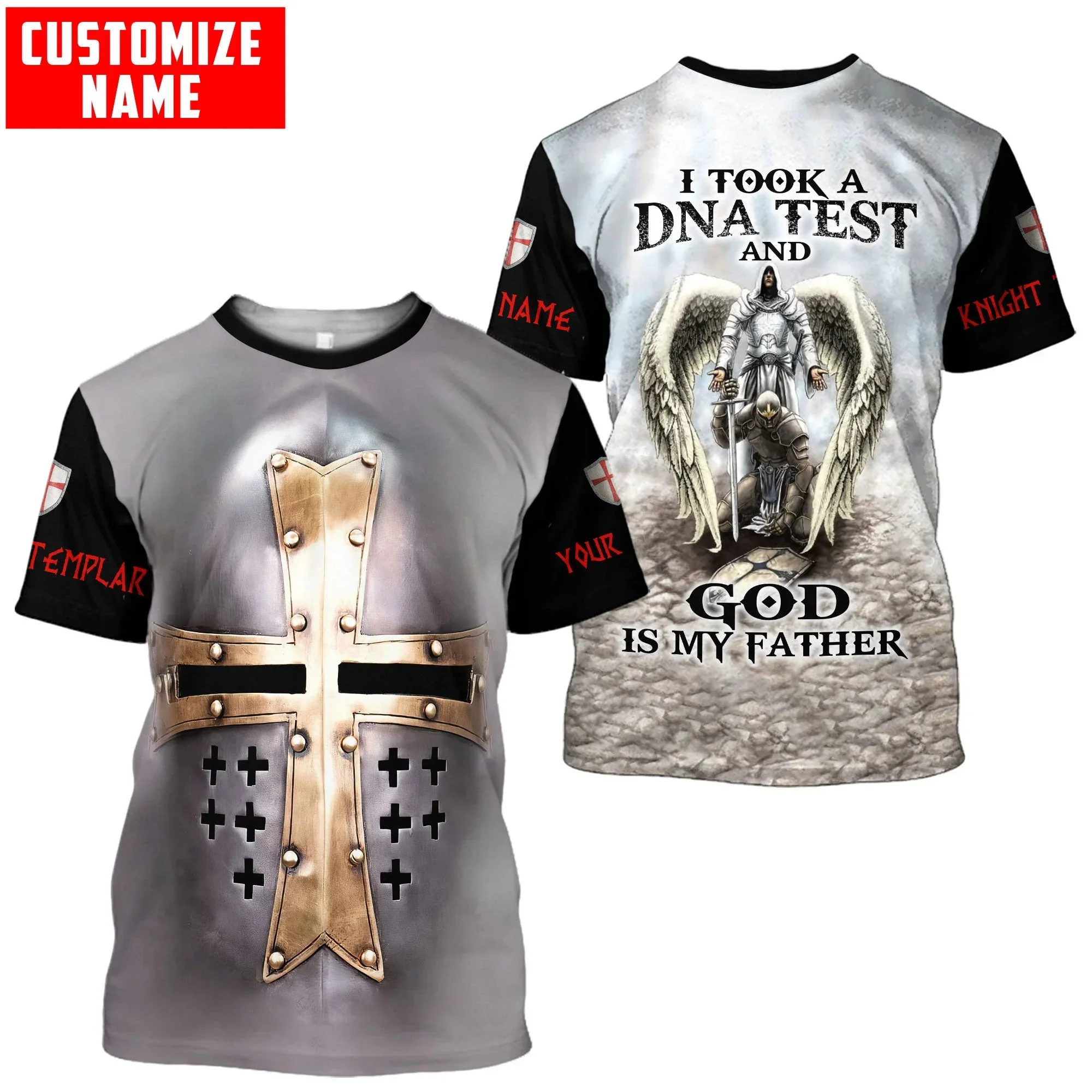Caballero Templario León nombre personalizado 3D completamente impreso camiseta de moda para hombres verano Unisex pantalón corto Casual camiseta de manga TX301 - imagen 5