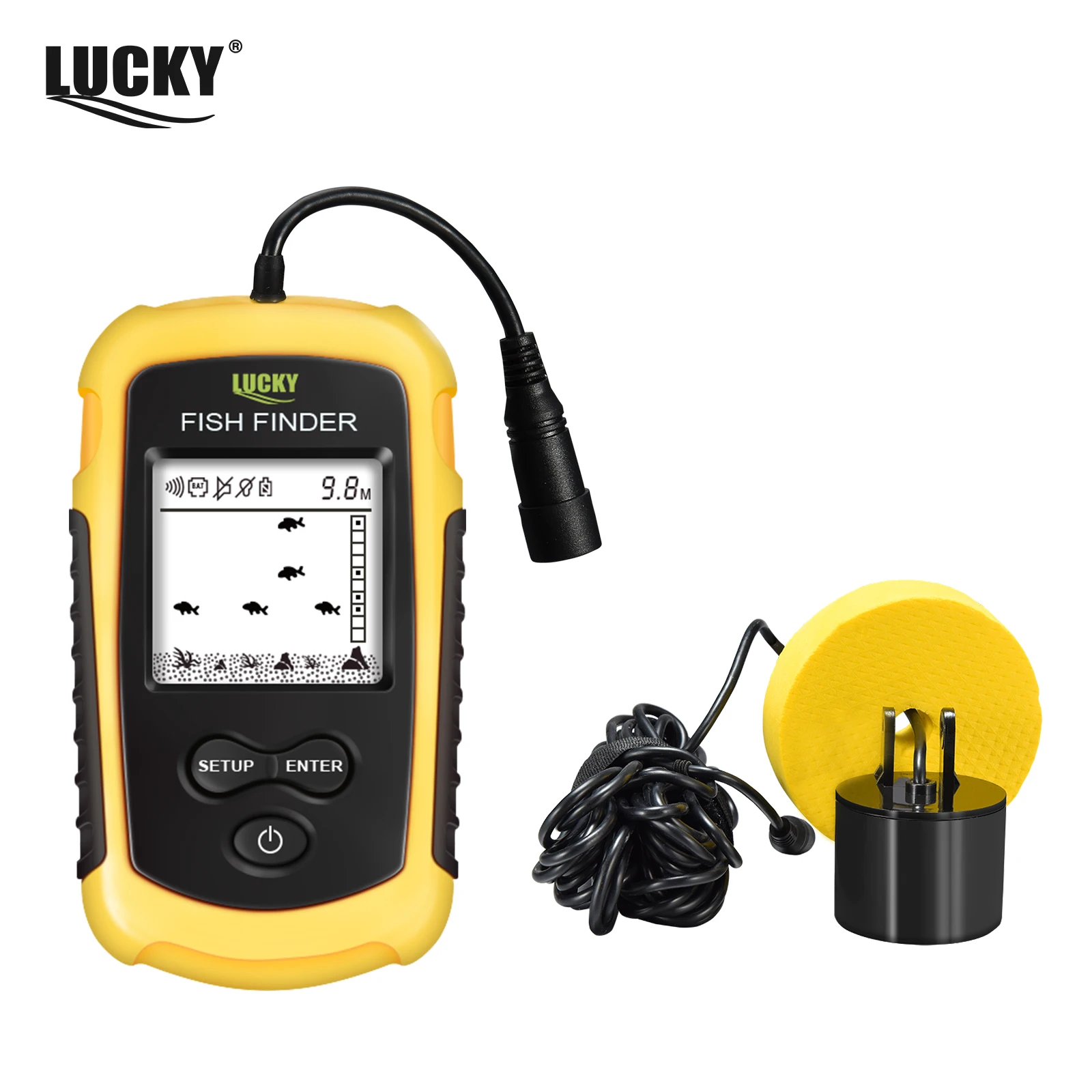 LUCKY FF1108-1 Buscador de peces portátil Pesca en hielo Sonar Sonda Alarma Transductor Buscador de peces 0,7-100 m Sonda de eco de pesca - imagen 2