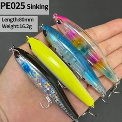 Señuelos de pesca con lápiz de hundimiento lento, 80mm, 16g, Trolling, Wobblers de agua salada, cebo duro Artificial para lubina, trucha, equipo Swimbait