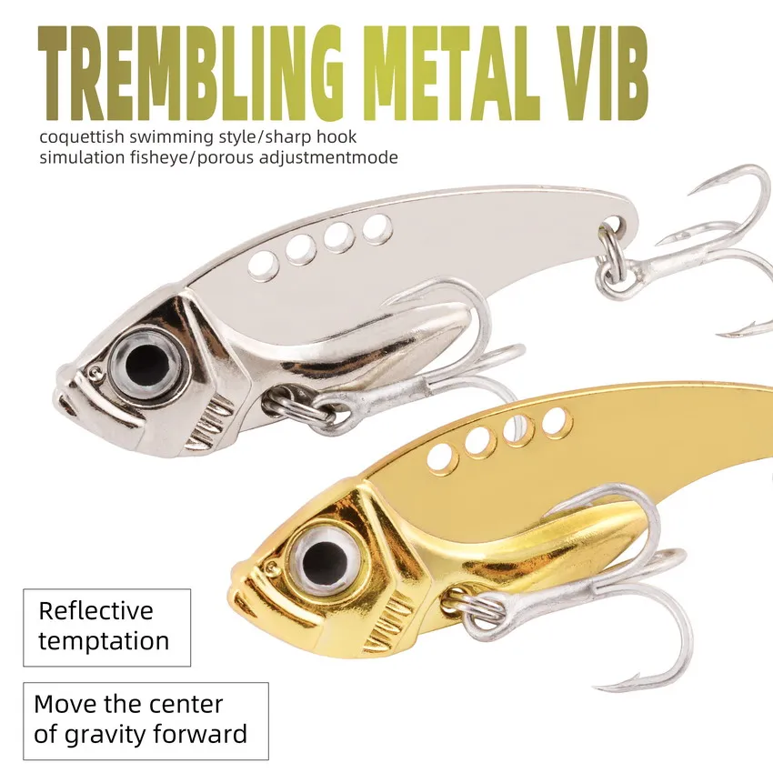 Señuelo de hoja Vib de Metal, cebos de vibración que se hunden, ojos 3D, vibración Artificial para lubina, perca, pesca de invierno, tiro largo, 3/7/10/15/20G - imagen 4