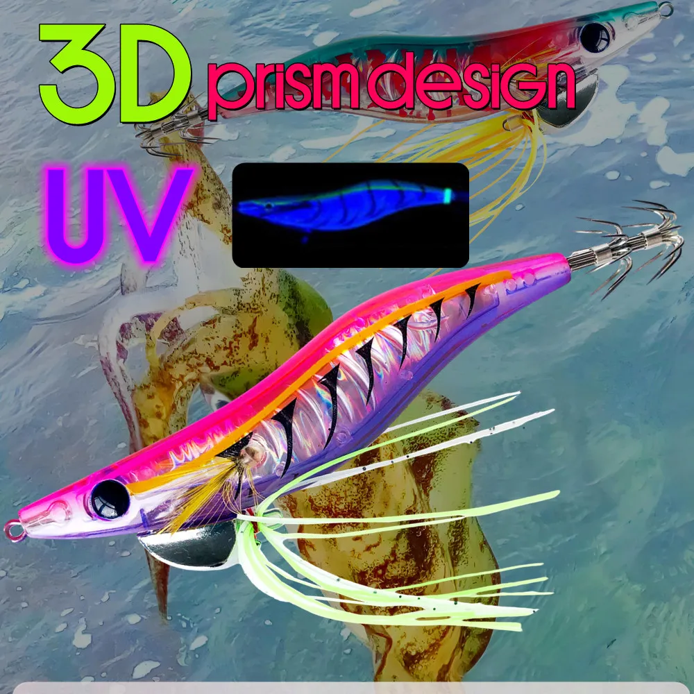 Señuelo de pesca luminoso UV de 105mm y 21g, cebo de madera para camarones, anzuelo de calamar Artificial, pulpo, sepia, cebos duros para pesca en el mar - imagen 3