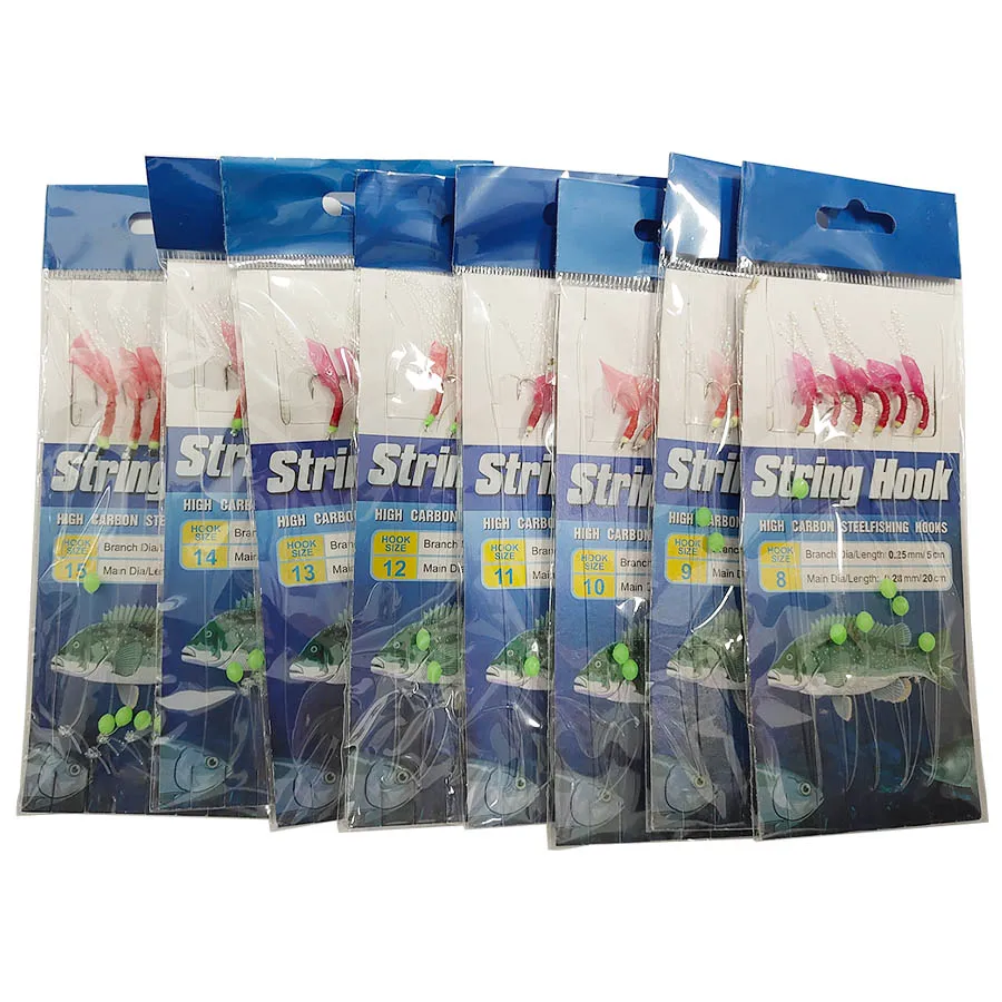 Sabiki-aparejos de pesca con rodamiento de bolas, anzuelos de cebo con cuerda de frijol luminoso para agua dulce y salada, 10 paquetes por lote - imagen 2