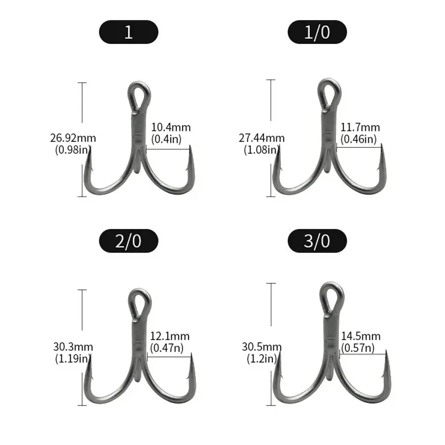 Anzuelos Treble Hooks reforzados 4X – Acero al carbono alto con púas para señuelos