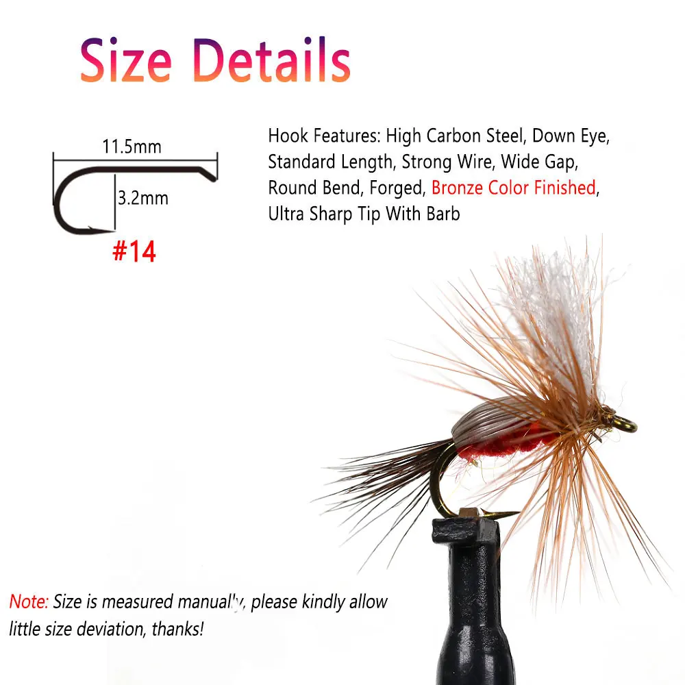 Bimoo 6PCS 14 # Barb Brown Hackle Red Humpy mosca seca mosca flotante Artificial May Fly Caddis Fly Grayling trucha Señuelos de pesca cebo - imagen 3