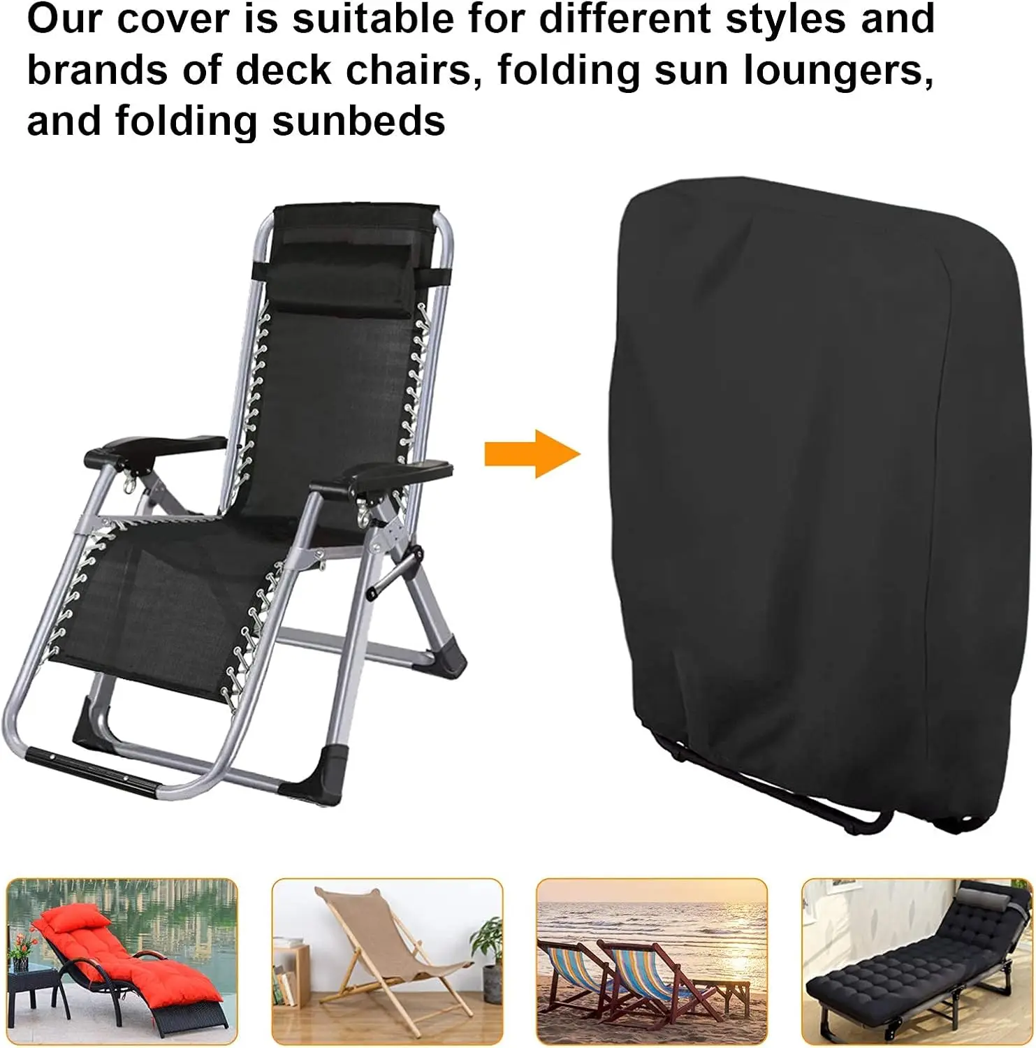 Funda impermeable para silla plegable, cubierta para tumbona, Patio, reclinable, muebles de jardín, con bolsa de almacenamiento, 2 unidades - imagen 3