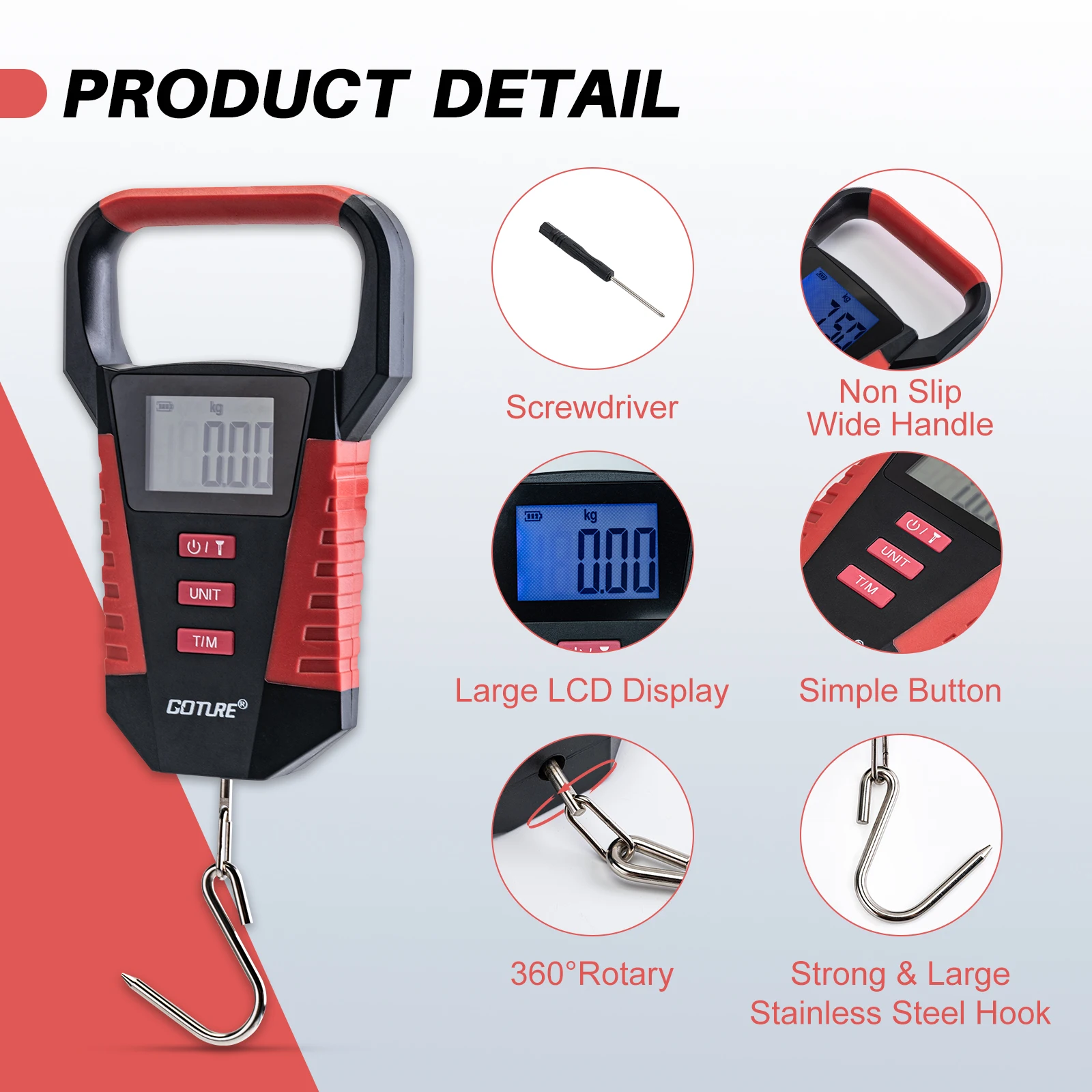 Goture-báscula de pesca portátil a prueba de agua, báscula Digital de cocina LCD, Maleta de viaje al aire libre, báscula colgante, herramientas de prueba, máximo 50kg - imagen 2